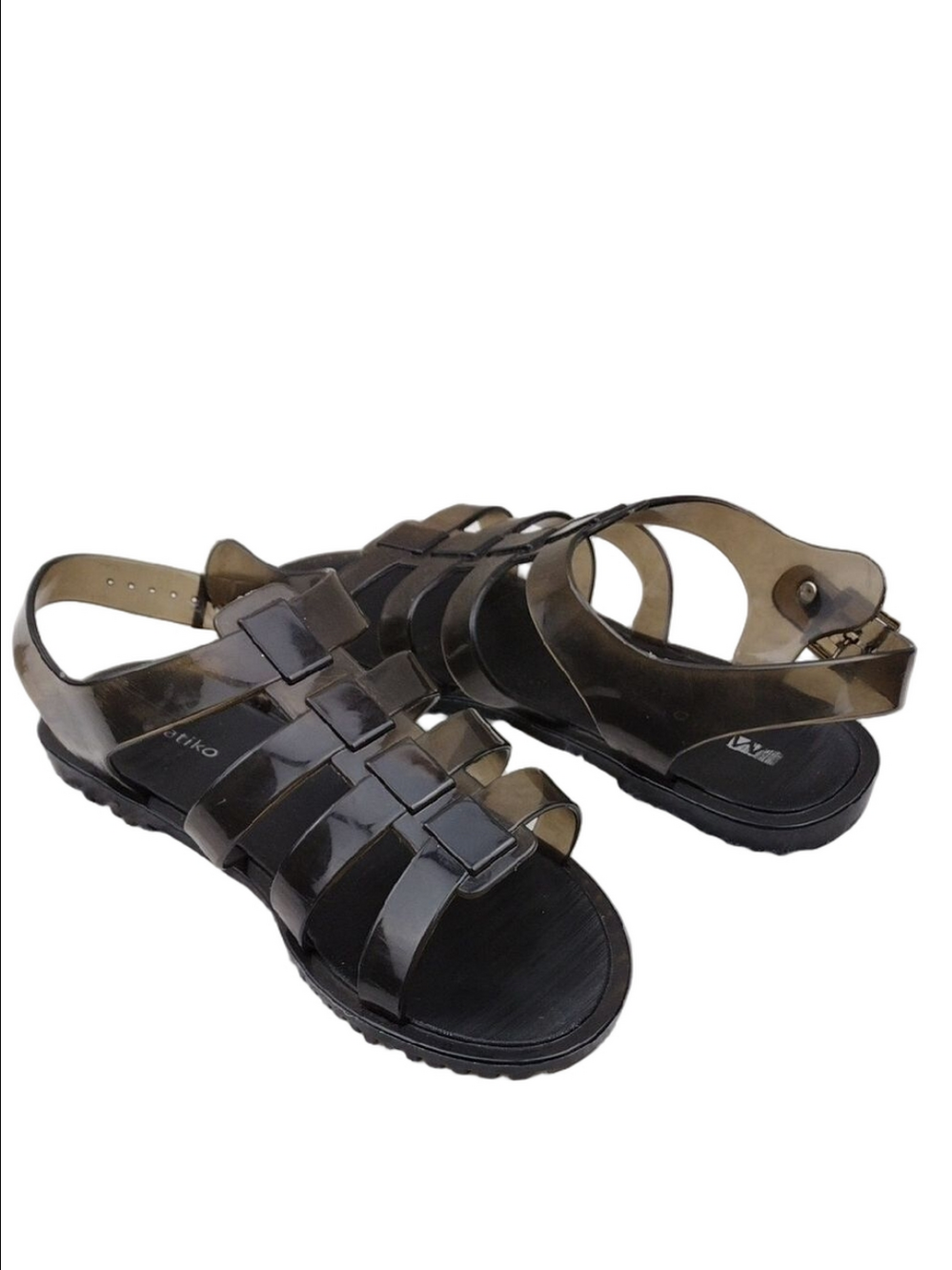 Matiko Black Rubber Upper Open Toe Adjustable Buckle Slingback Sandal Shoe